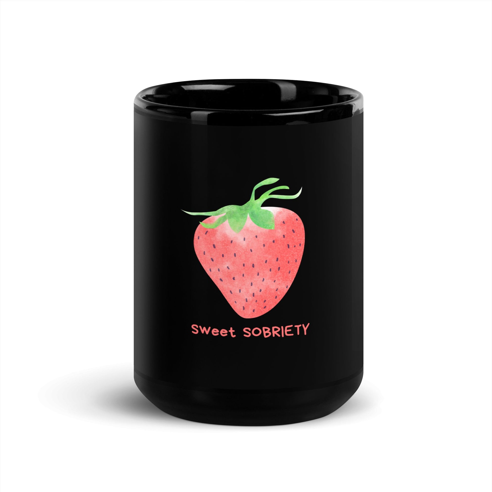 Sweet Sobriety Strawberry Black Glossy Mug - Sober Kats Shop