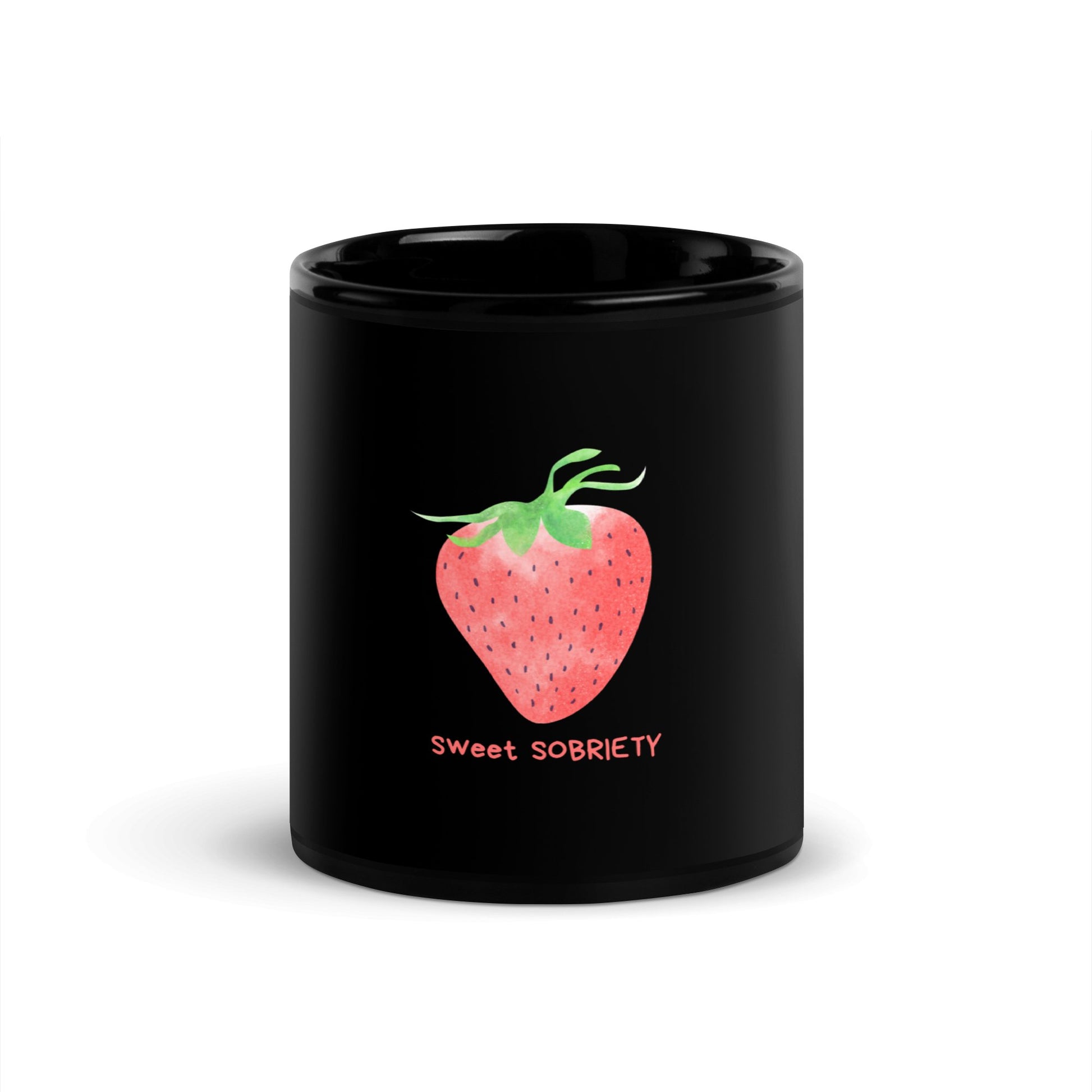 Sweet Sobriety Strawberry Black Glossy Mug - Sober Kats Shop